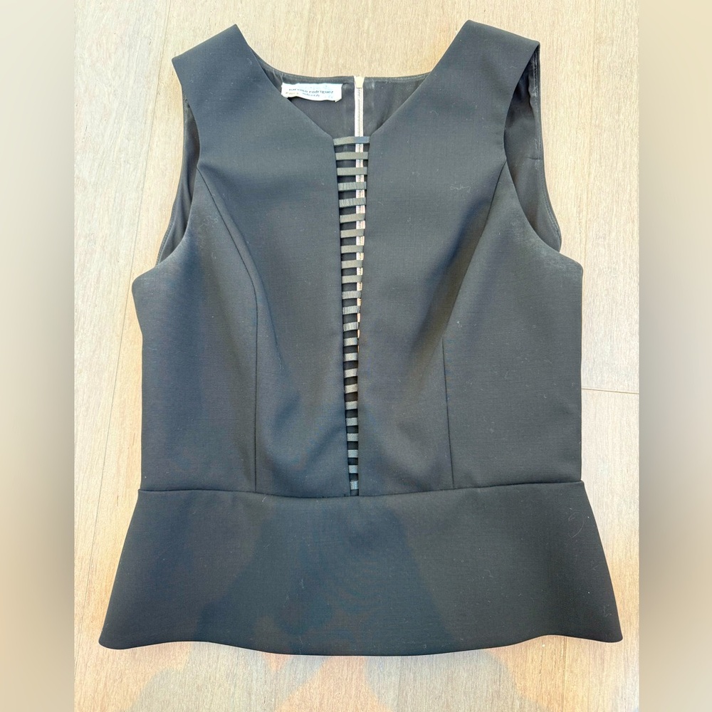 Narciso Rodriguez black sample sale top with leather detailing